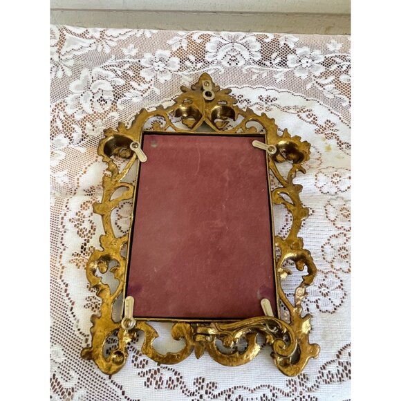 Antique Art Nouveau Ornate Brass Gold Easel/hanging Frame Leaf Scrolling - Picture 5 of 16